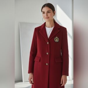 Lauren Ralph Lauren Chest Crest Patch Wool Coat In Festive Red